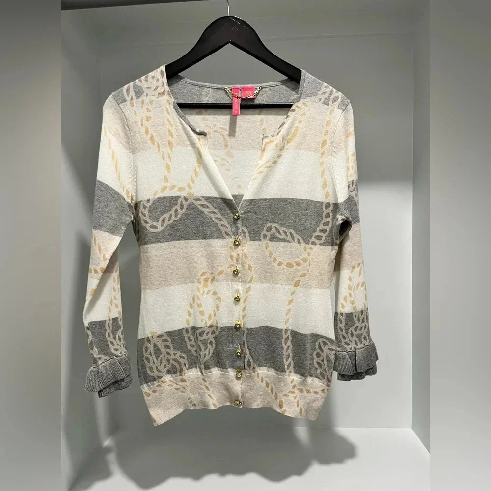 Charlotte Tarantola Anthropologie striped chain Cardigan bling Women’s large